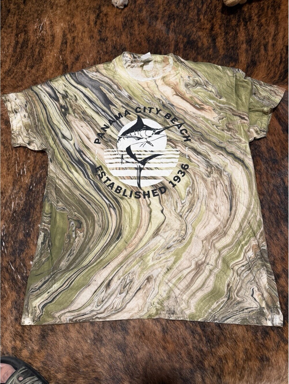 Colortone Panama City Beach Florida Graphic T-Shorts Camo Marble Tie Dye Mens XL